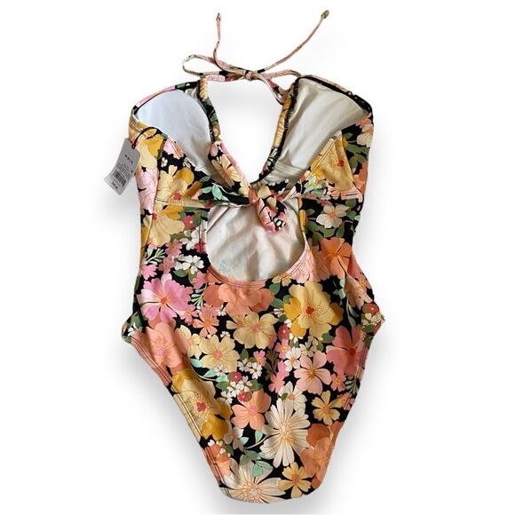 Shade&Shore Multi Floral Halter Keyhole Bandeau Tie Back One Piece Swimsuit NWT - Picture 4 of 16